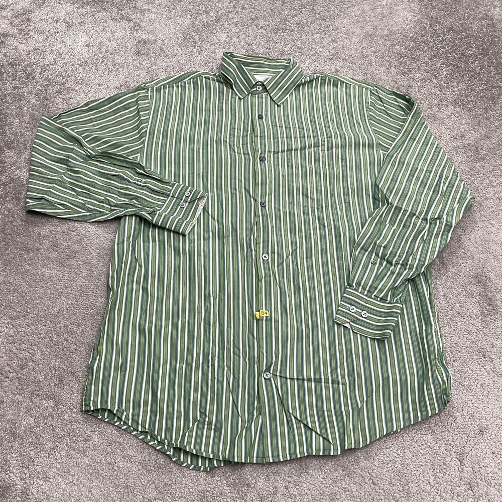 Banana Republic Button Down Shirt Mens Large Green Striped Long Sleeve Cotton